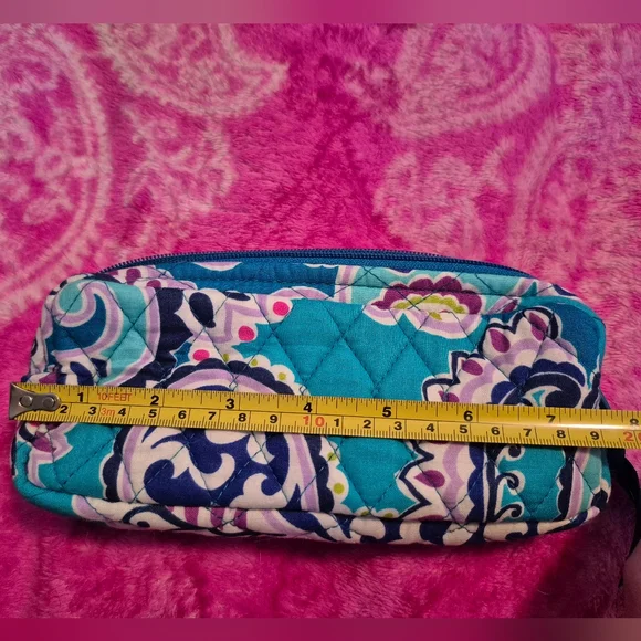 Vera Bradley Quilted Paisley Cosmetic Bag - Teal Purple Wakiki Patern - Picture 3 of 11